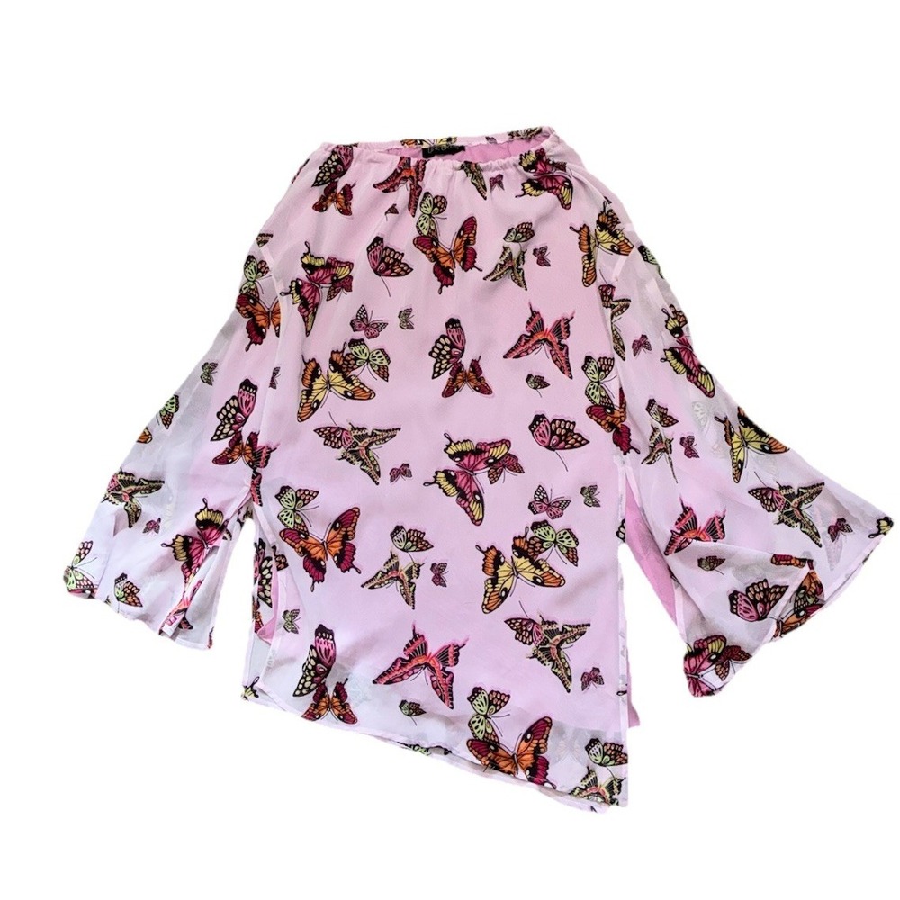 Lane Bryant Skirt M Pink Butterflies Slits Asymmetrical Fairy Boho *altered